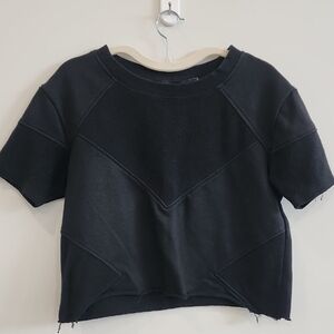 MINKPINK Frayed Sweater Patch Black Crop Top, Size S